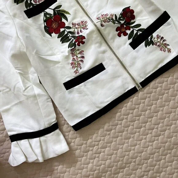 NWOT Ted Baker London Ruffle Cuff Embroidered Jacket Size 1 $395